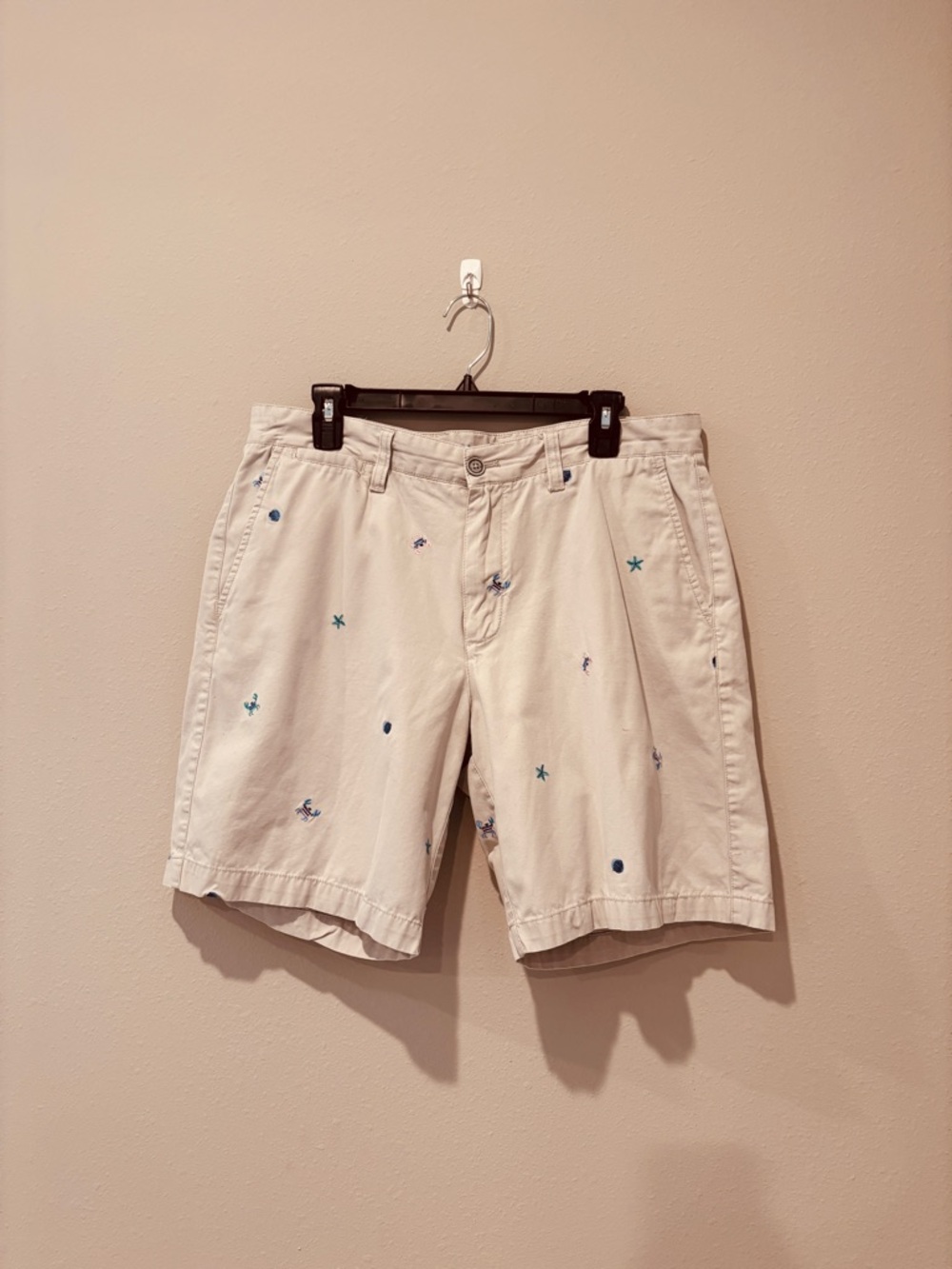 Men's Flat Front Embroidered Cream Shorts Beach Outdoor Summer Coastal Vacation